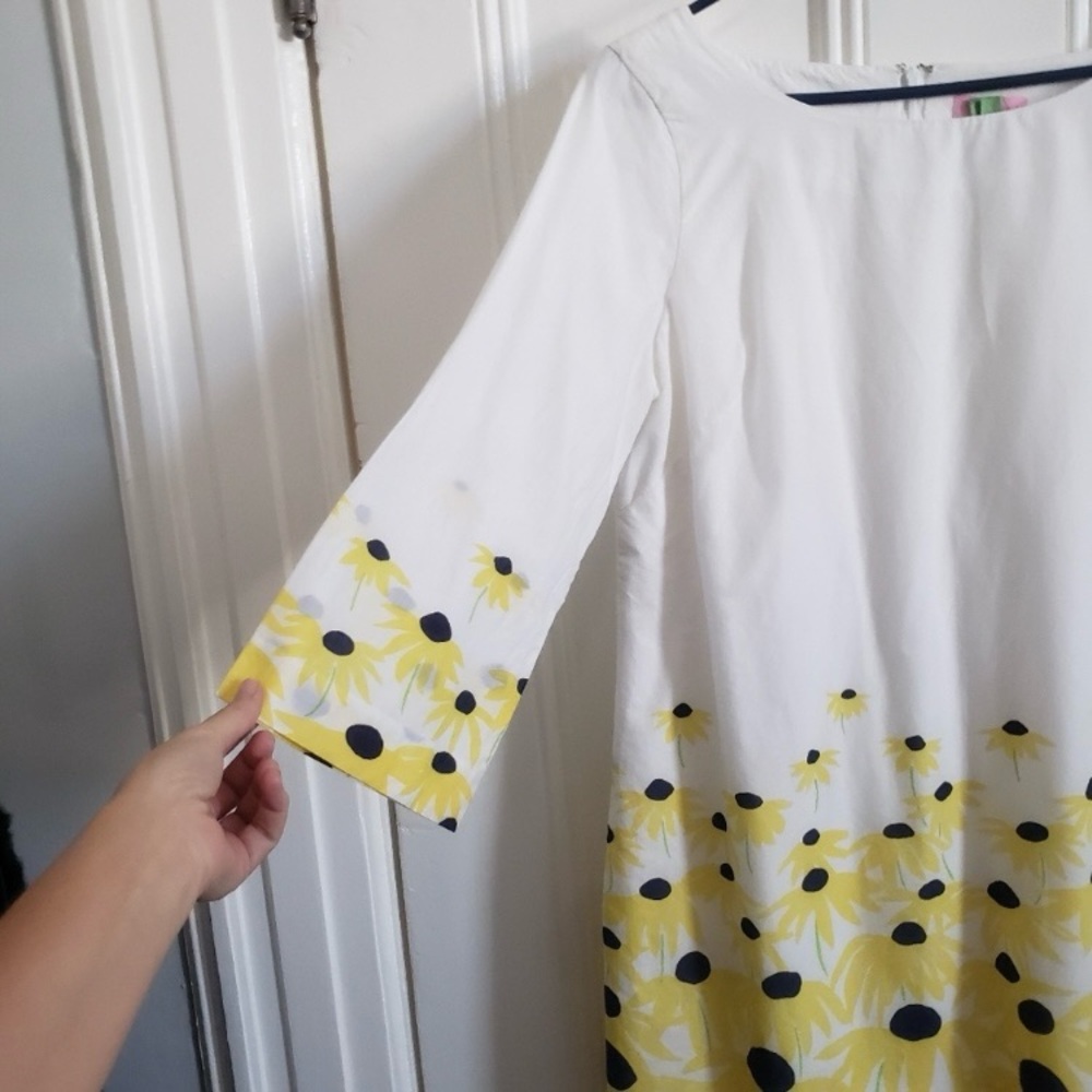 Vintage Lilly Pulitzer Daisy Shift Dress 12 3/4 Sleeves White Sunflowers 🌻 🌼 - Picture 8 of 12